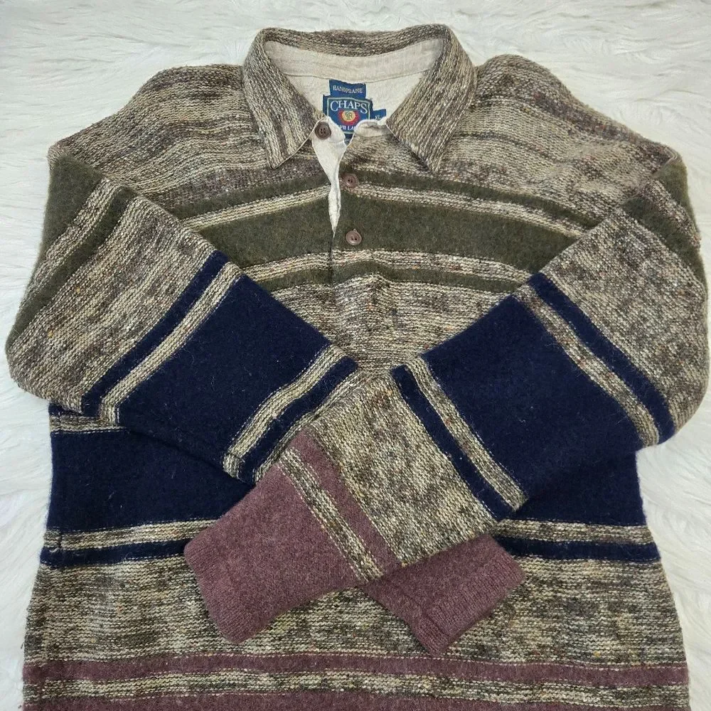 RALPH LAUREN CHAPS Vintage 90s Henley Lambswool | Wool Knit Sweater XL